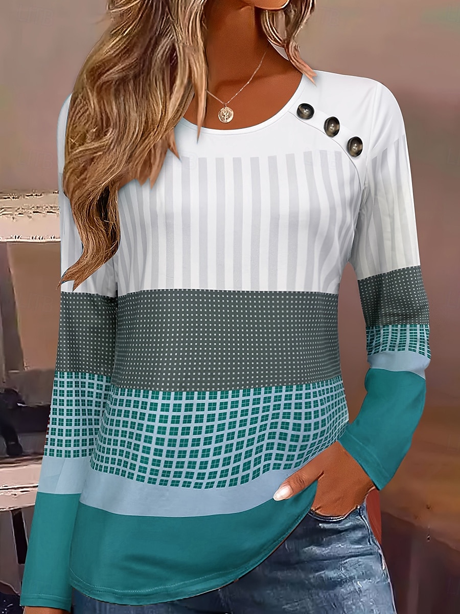 Per donna Felpe Grafico Geometrico A righe Vintage Classico Casual Manica Lunga Girocollo Top Regolari Bottoni Stampato Bianco Vino Blu Viola Marrone Primavera Autunno Inverno del 2025 a $25.99 –P5