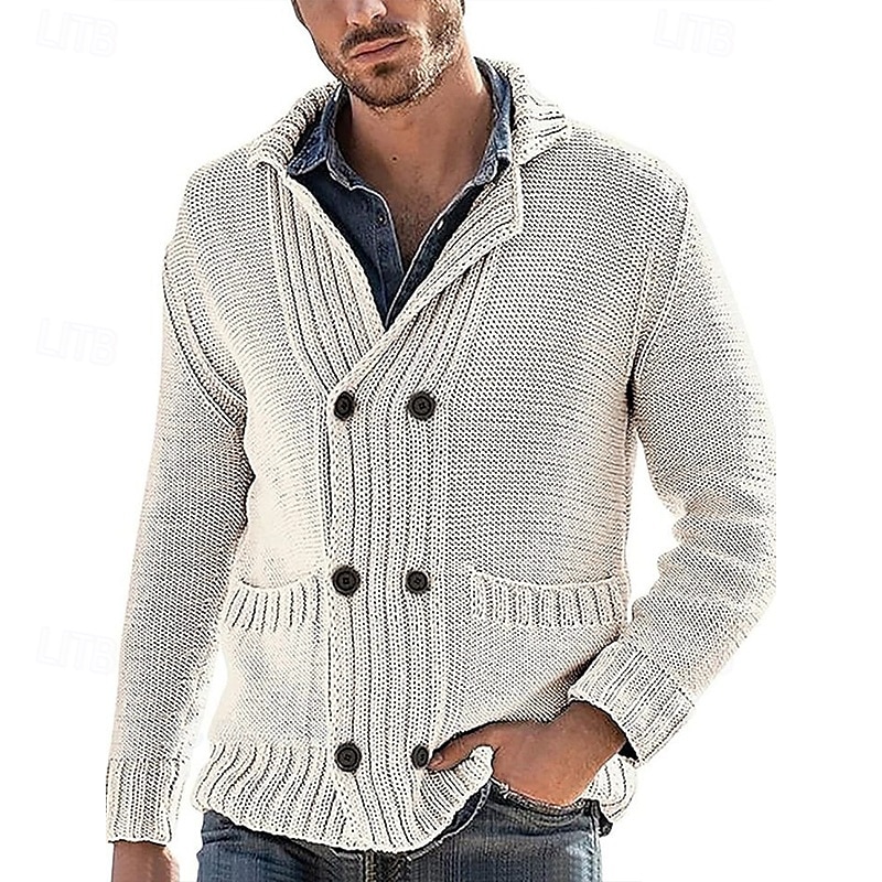 Voor heren Trui Vest Trui Geribd breien Normale tops Gebreid Effen Omgeslagen kraag Opwarm Kleding Modern eigentijds Casual Alledaagse kleding Kleding Lente & Herfst Zwart Wit M L XL 2025 - $47.99 –P4
