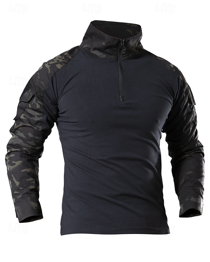 Per uomo Felpa con mezza zip Felpa militare Manica Lunga Collo alla coreana Top Esterno Traspirante Misto Cotone Mimetico Grigio scuro pitone nero Nero Viaggio Corsa del 2025 a $25.99 –P9