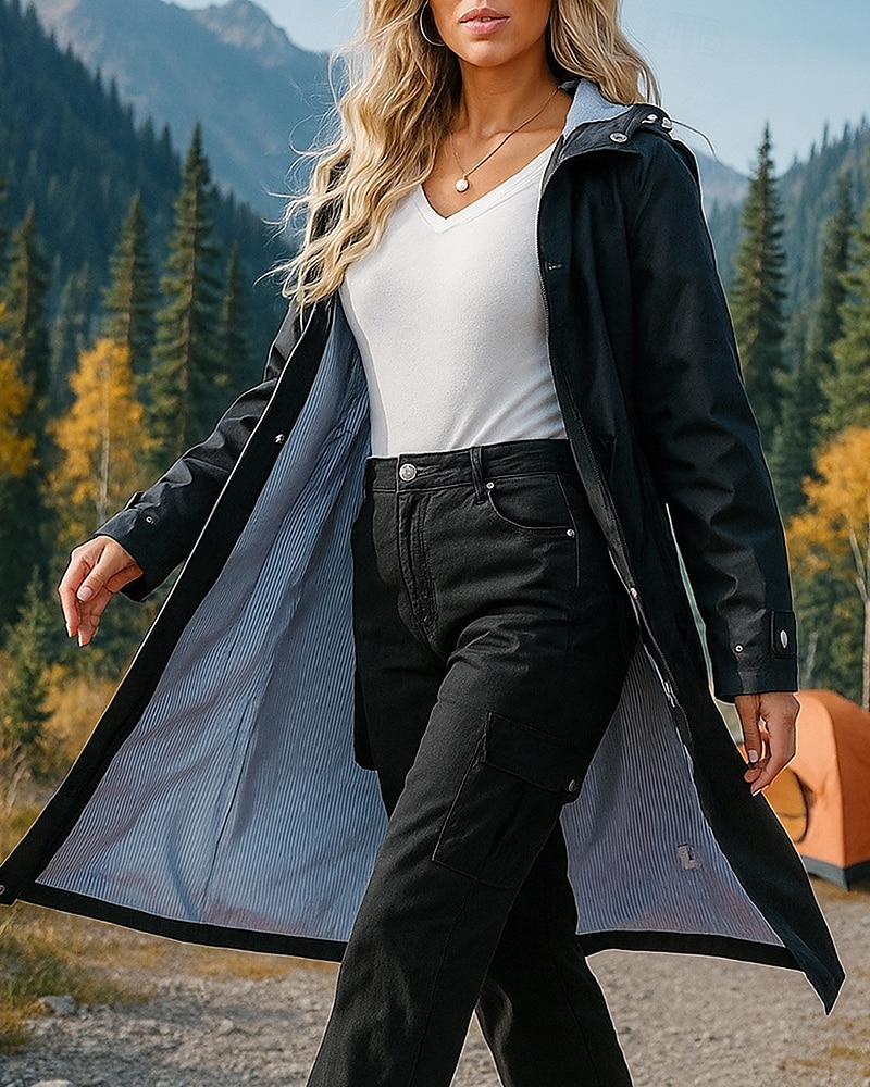 Women's Windbreaker Hiking Jacket rain coat Outdoor Waterproof Windproof Hiking Outfits Hiking Clothes Spring Autumn / Fall Top Camping / Hiking / Caving Running Solid Color Black Army Green Red 2025 - $48.99 –P3