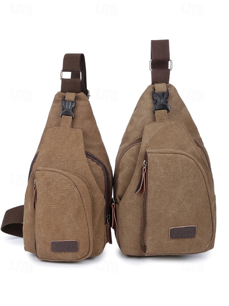 Zaino a tracolla in tela da uomo con più scomparti, borsa a tracolla vintage per escursioni all'aperto, viaggi e uso quotidiano casual del 2025 a $14.99 –P4