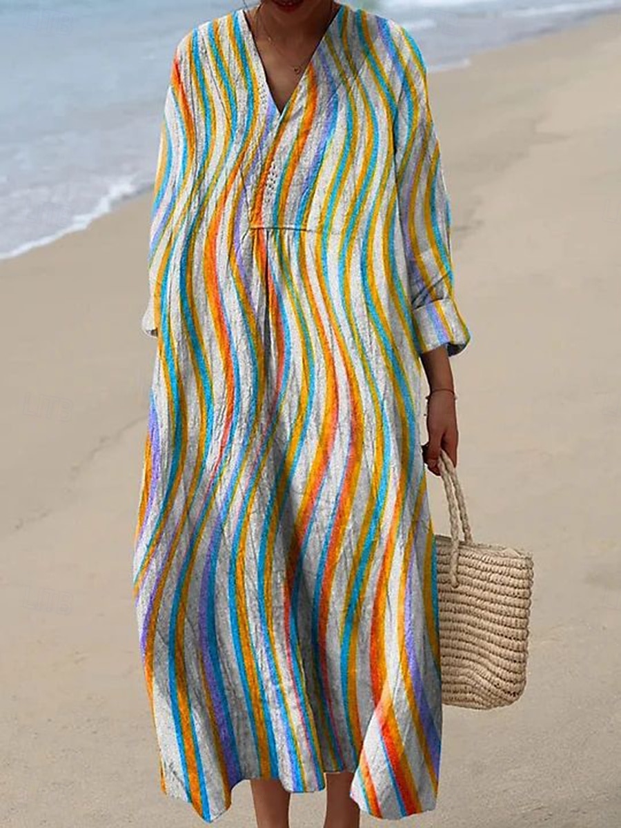 Femmes Robe Midi Robe d'Été Robe fourreau Vacances Occasionnel Chaussures de plage Sortir Plage Coupe Ample Graphique Géométrique manche longue Col en V Jaune Vert Claire Rouge Vert Été Printemps de 2025 ? $35.99 –P2