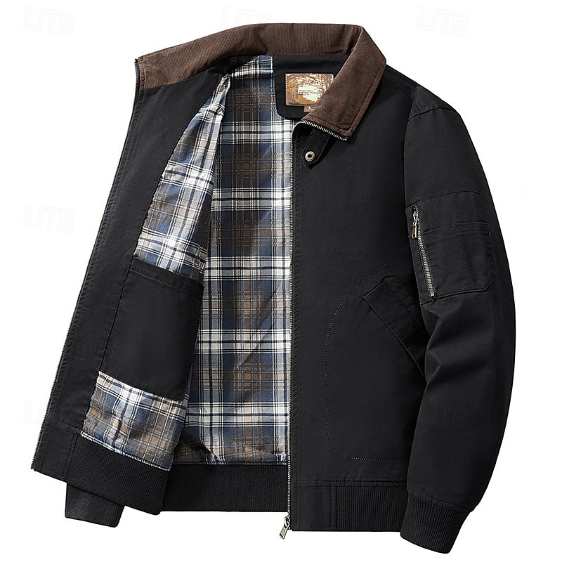 Herren Bomberjacke Freizeitjacke Urlaub Täglich Tasche Frühling Herbst Einfach Mode Klassisch Revers Regulär Schwarz Kamel Armeegrün Beige Jacken 2025 - $58.99 –P8
