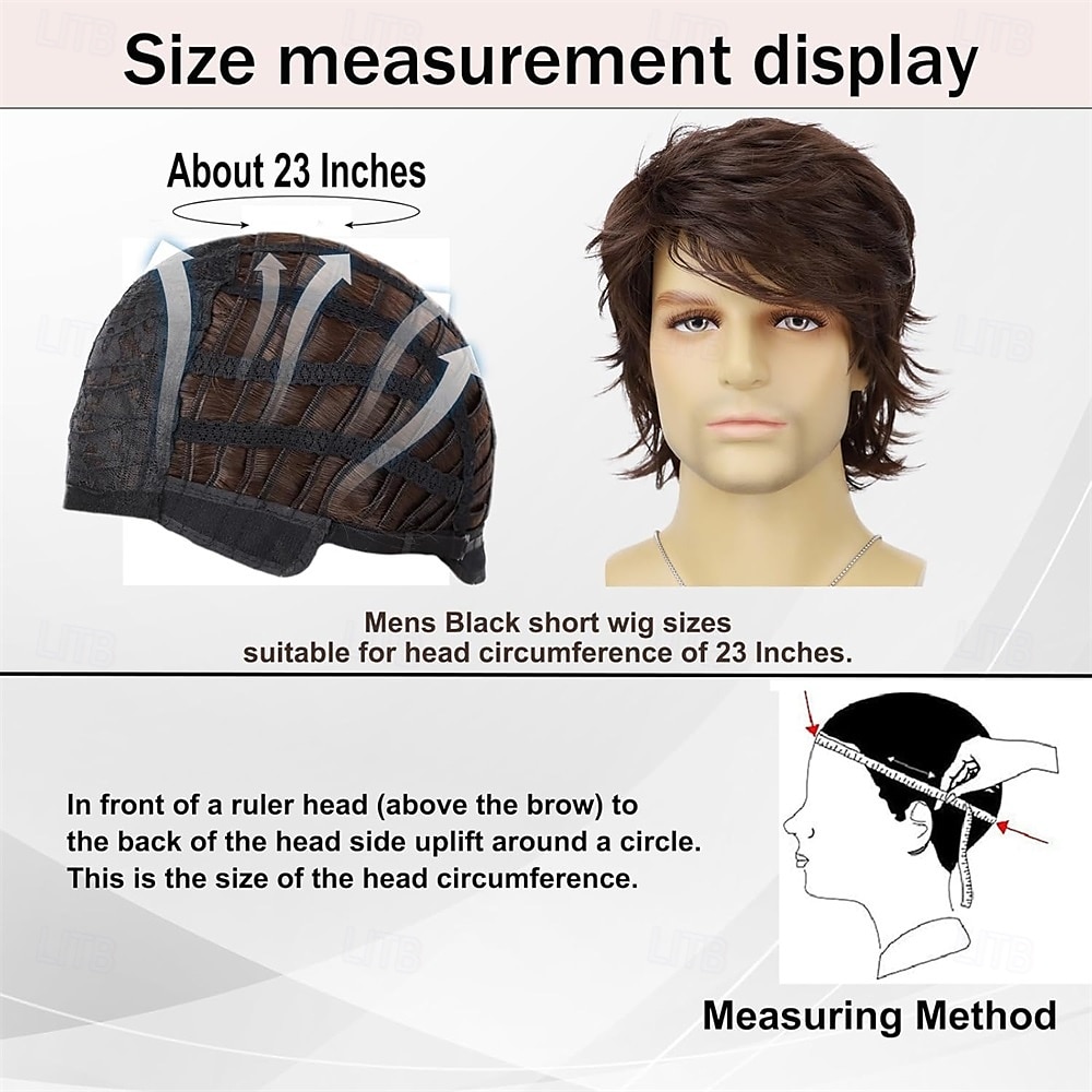 2026年 メンズ ライトブラウン ウィッグ ショート レイヤード ナチュラル ウェーブ 合成耐熱ウィッグ 男性 男 日常 パーティー コスチューム ハロウィン コスプレウィッグ  コレクション – $22.99 –P5