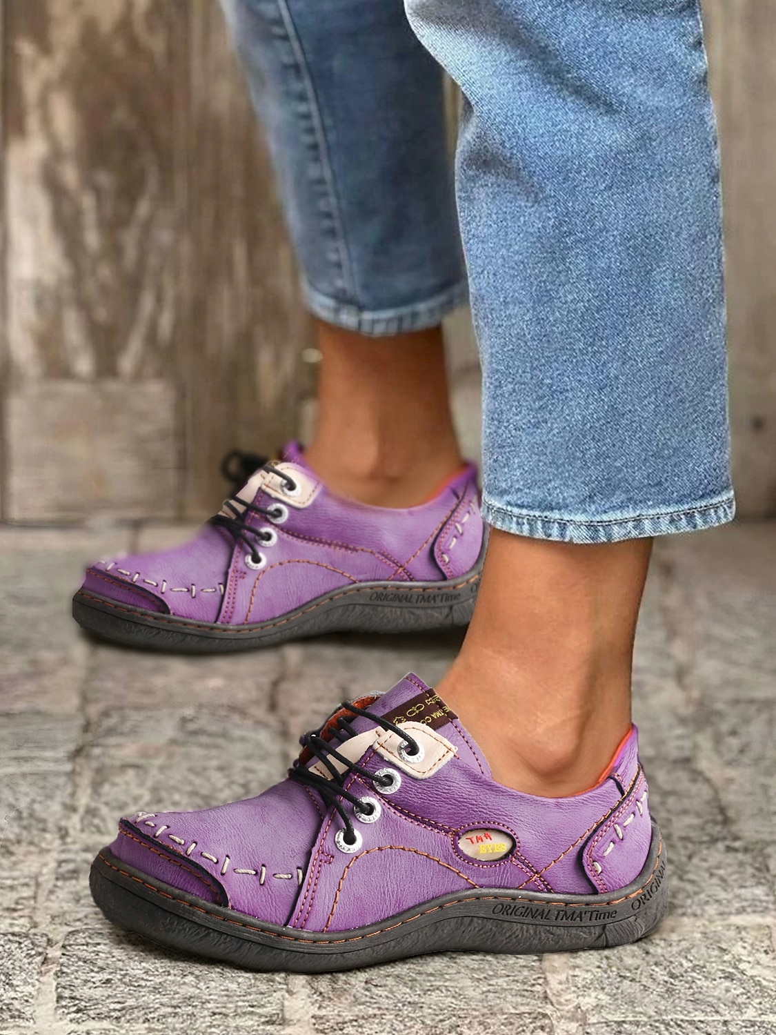 Chaussures décontractées à lacets en cuir violet pour femmes – Chaussures rétro confortables faites à la main pour le quotidien, les voyages et les activités de plein air de 2025 ? $69.99 –P5