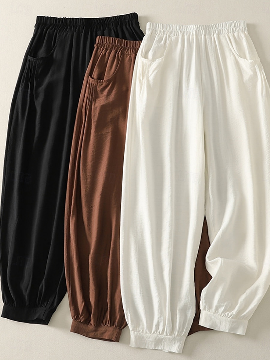 Damen Chinos Haremshose Vintage Ethno-Stil Basic Knöchellang Hohe Taille Einfach Tasche Kordelzug Komfort Außenbereich Dehnbar Urlaub Straße Täglich Schwarz Beige Kaffee Sommer Frühling Normale 2025 - $34.99 –P1