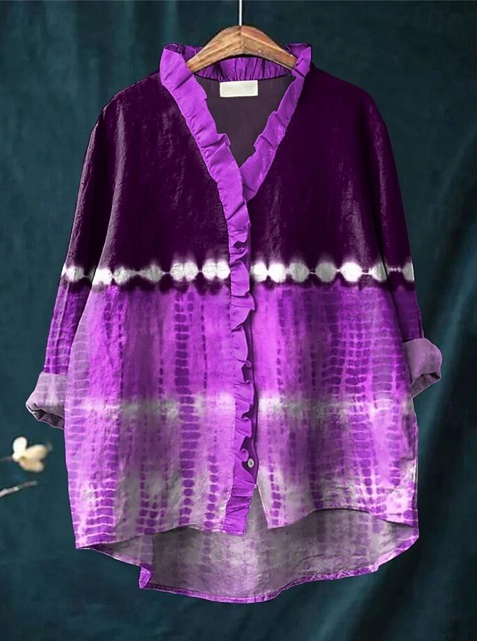 Dámské Boho košile Grafika Geometrický Elegantní Čechy Aktivní Do V Běžné topy Denní Dovolená Oblečení na pláž Volány Džínová modrá Žlutá Rubínově červená Vodní modrá Fialová Podzim 2025 - $24.99 –P6