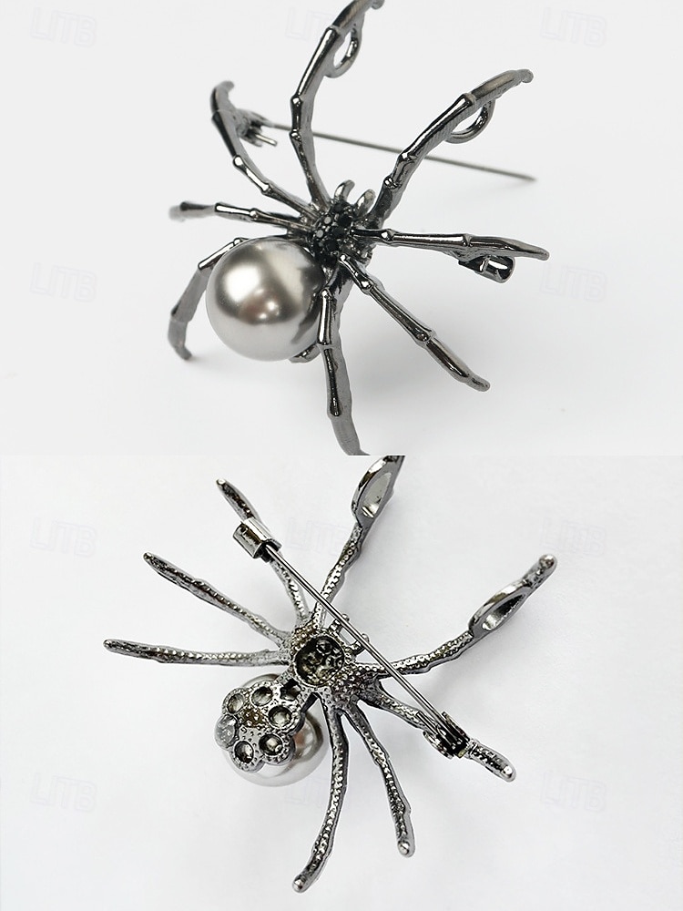 Halloween-Spinnenbrosche für Damen – schwarze Spinnennadel aus Legierung mit Kunstperle, Vintage-Schmuck im Gothic-Stil für Damen, ideal für Partys, Cosplay und Kostümzubehör 2025 - $7.99 –P6