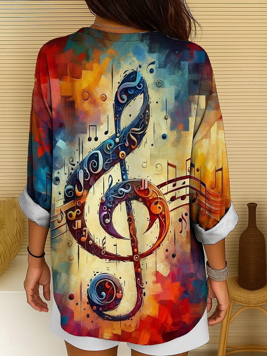 Musikfestival Damenbluse Langarm Tunika Ombre Grafik Geometrisch Elegant Vintage Tropisch Langarm V-Ausschnitt Reguläre Tops Tägliche Urlaub Druck Gelb Blau Fuchsia Sommer Frühling 2025 - $24.99 –P2