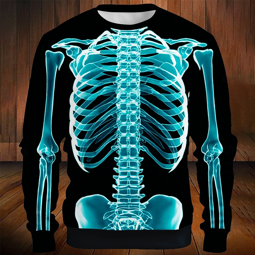 Halloween Den mrtvých lebka pánská 3D kostra mikina punk párty dlouhý rukáv kulatý výstřih dovolená halloween sváteční kulatý výstřih 3D grafika podzim celá roční období designér 2025 - $26.99 –P3