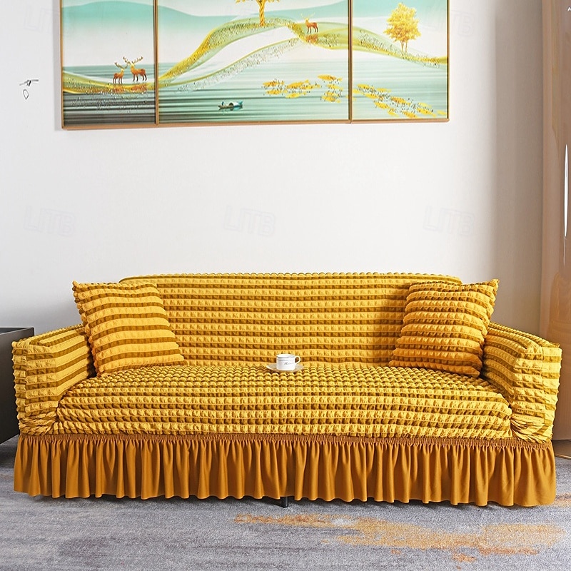 3D Bubble Lattice Elegant Stretch Sofa Cover Loveseat Cover Couch Cover Spandex Elastic Sofa Slipcover Protector with Skirt 2025 - $39.99 –P19