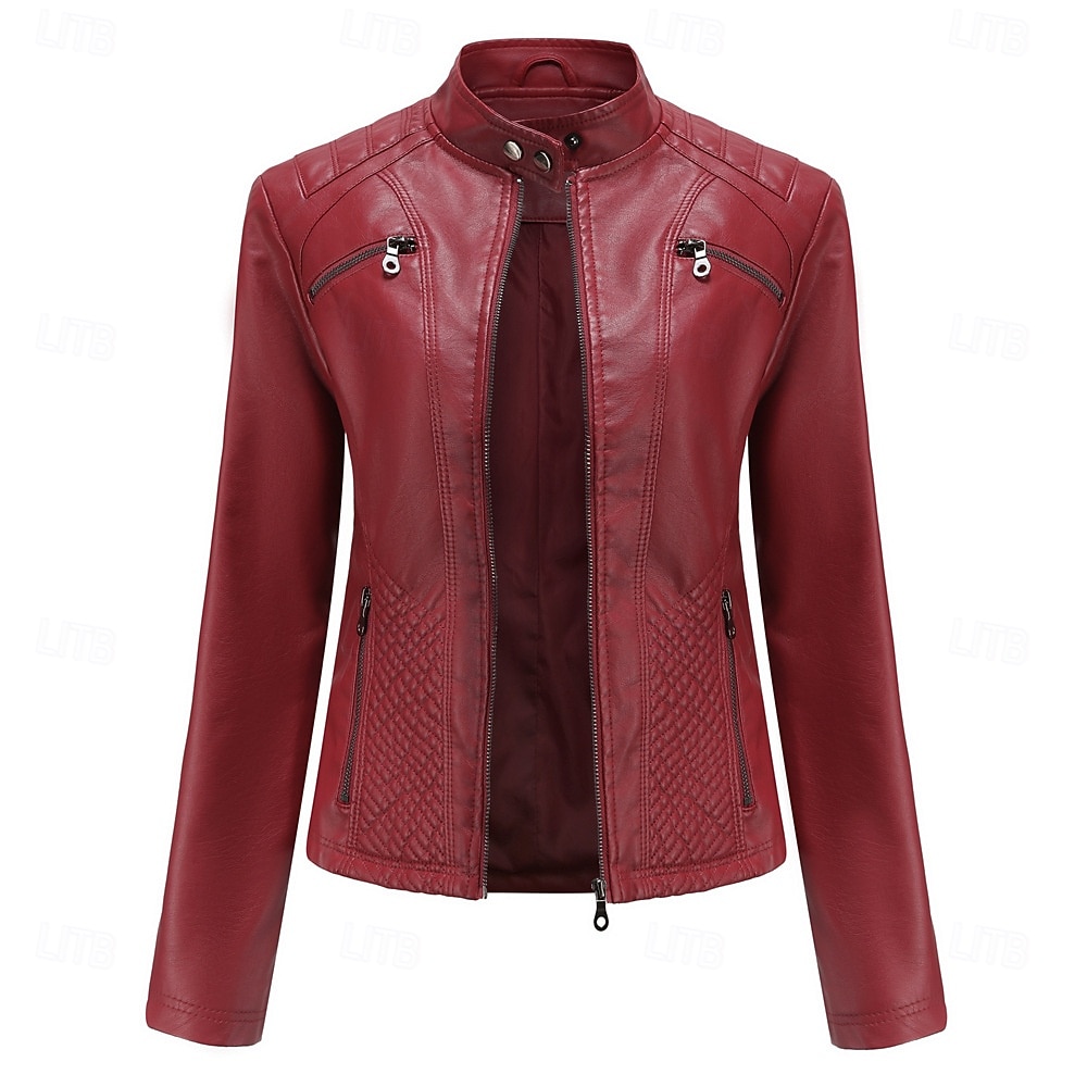 Per donna Giacca in Ecopelle Confortevole Tasca Cerniera completa Moda Stile da Strada Semplice All'aperto Casual Quotidiano Regolare Collo alla coreana Vestibilità regolare Manica Lunga Capispalla del 2025 a $48.99 –P19