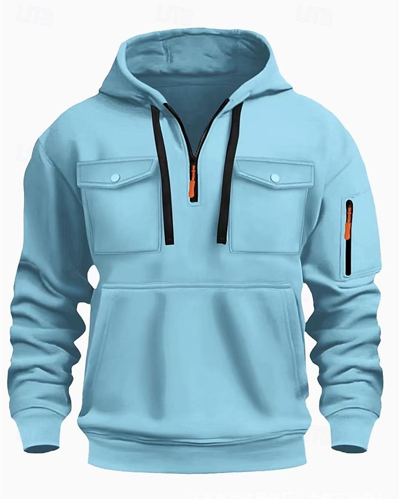 Voor heren Trui met capuchon Hoodie met kwartrits Zwart Wit Wijn Leger Groen Rood Capuchon Effen Zak Kwart ritssluiting Sport & Outdoor Dagelijks Feestdagen Polyester Streetwear Basic Casual Lente 2025 - $23.99 –P5