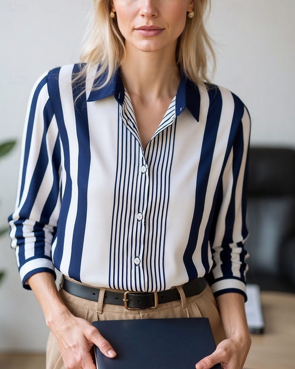 Women's Blouse Dressy Tops Chiffon Tops Color Block Striped Elegant Daily Stylish Long Sleeve Shirt Collar Regular Tops Work Daily Buttons Print Pink Wine Blue Brown Green Spring, Fall, Winter, Summer 2025 - $24.99 –P2