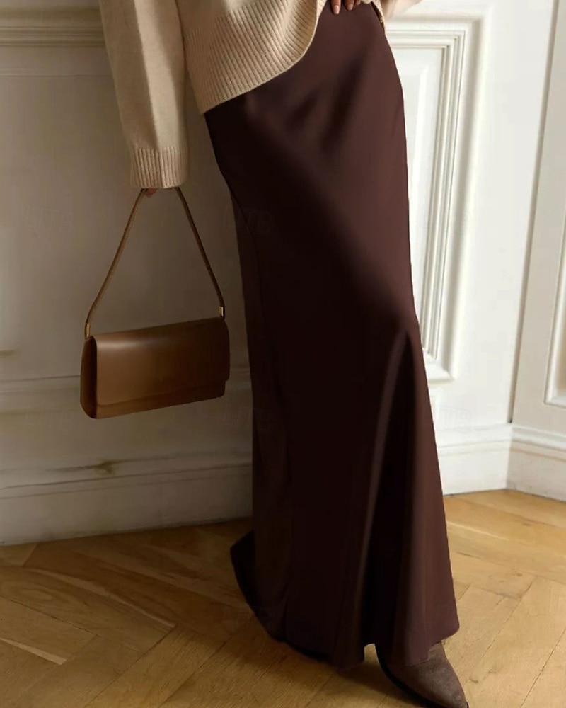 Femmes Jupe Moulant Mode Maxi Taille Basse Jupes Uni Micro-Élastique Soirée Rue Noir Blanche Kaki Gris Claire Automne Polyester de 2025 ? $22.99 –P17