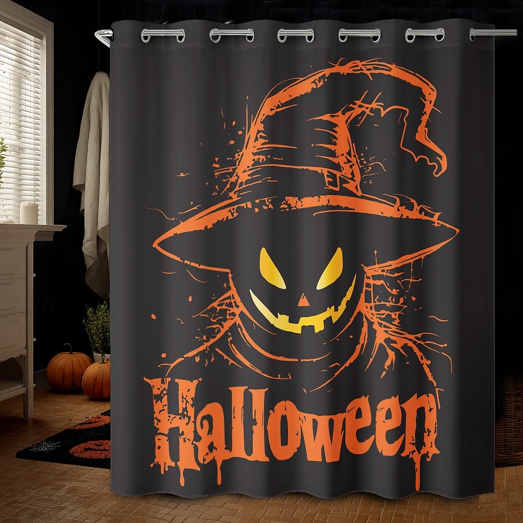 Halloweenský sprchový závěs s háčky, polyesterový, pratelný, voděodolný, vzorovaný, koupelnová vana, dekorace 2025 - $21.99 –P37