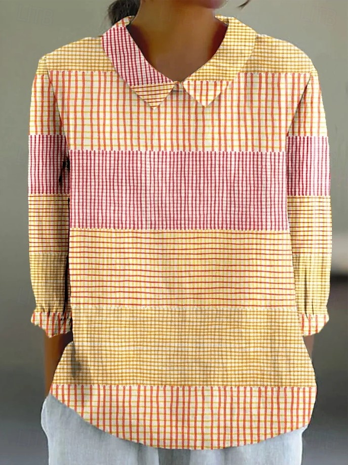 Per donna Camicia Grafico Geometrico Quotidiano Elegante Moderno Manica Lunga Collare Peter Pan Top Regolari Quotidiano Stampato Verde e blu Giallo Marrone chiaro Blu Rosa Estate Primavera Autunno del 2025 a $27.59 –P5