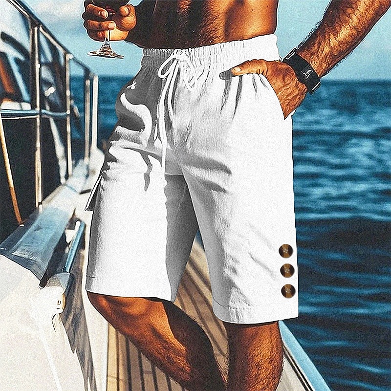Hombre Pantalón corto Pantalones cortos de lino Pantalones cortos de verano Pantalones cortos de playa Correa Bolsillo Cintura elástica Plano Comodidad Transpirable Corto Playa Vacaciones Festivos 2026 - $17.99 –P5