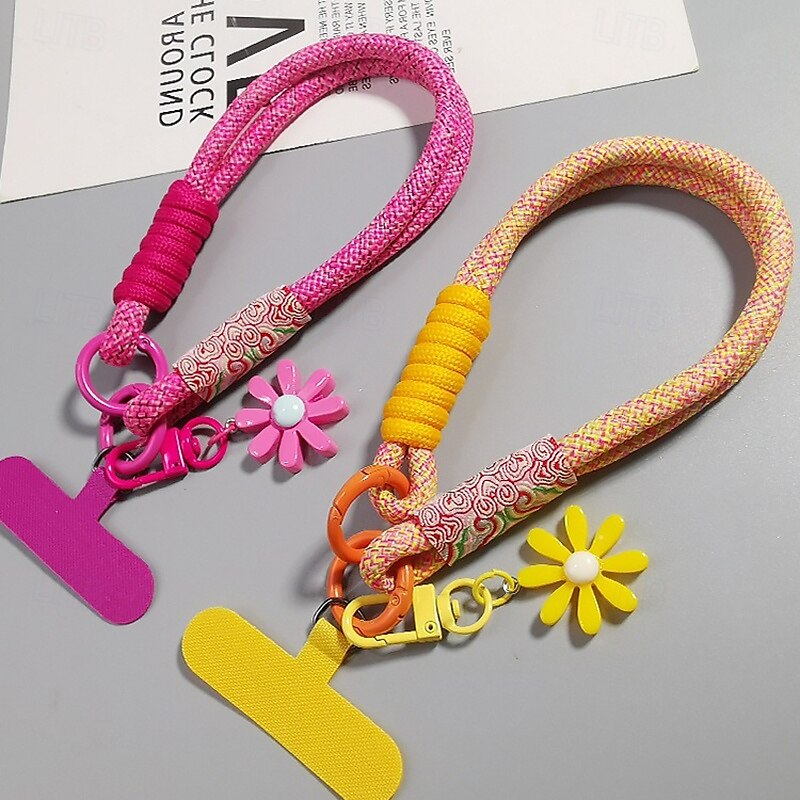 Corde courte imprimée pour téléphone portable, pendentif fleur, corde tissée courte à double usage, corde de suspension robuste pour voyage en plein air pour hommes et femmes de 2025 ? $9.99 –P5