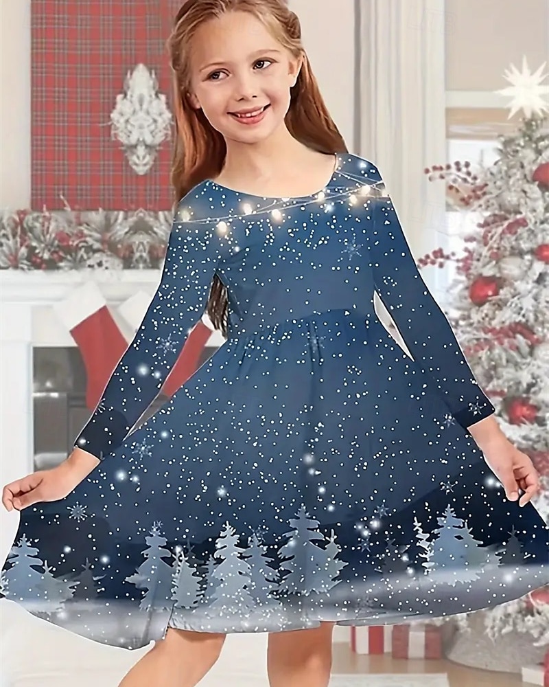 Tyttöjen 3D Lumihiutale Mekko Pitkähihainen Kesä Kevät Loma Päivittäin Pyhäpäivä Prinsessa Kaunis Makea Lapset 4-12 vuotta Rento mekko A linjainen mekko Polvipituinen Normaali 2025 - $16.99 –P2