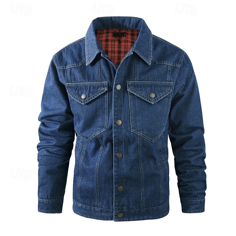 Homme Veste Légère Veste Décontractée Veste en Jean Vacances Quotidien Avec Poches Automne Hiver Uni Mode Classique Revers Régulier Noir Marron Vert Bleu de minuit Bleu clair Veste de 2025 ? $56.99 –P5