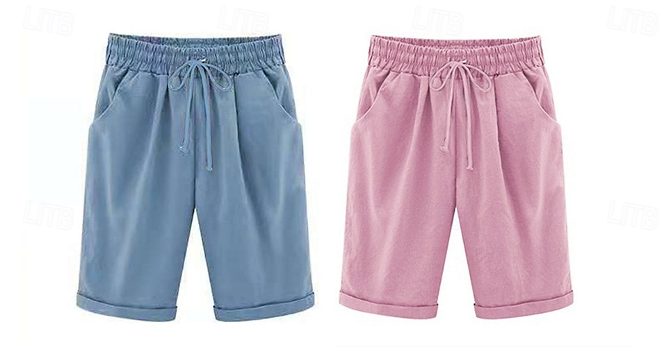 loungeshorts för kvinnor i ren färg elastisk midja med dragsko enkel avslappnad komfort hem daglig semester ventilerande ficka fempunktsbyxor 2025 - $17.99 –P11