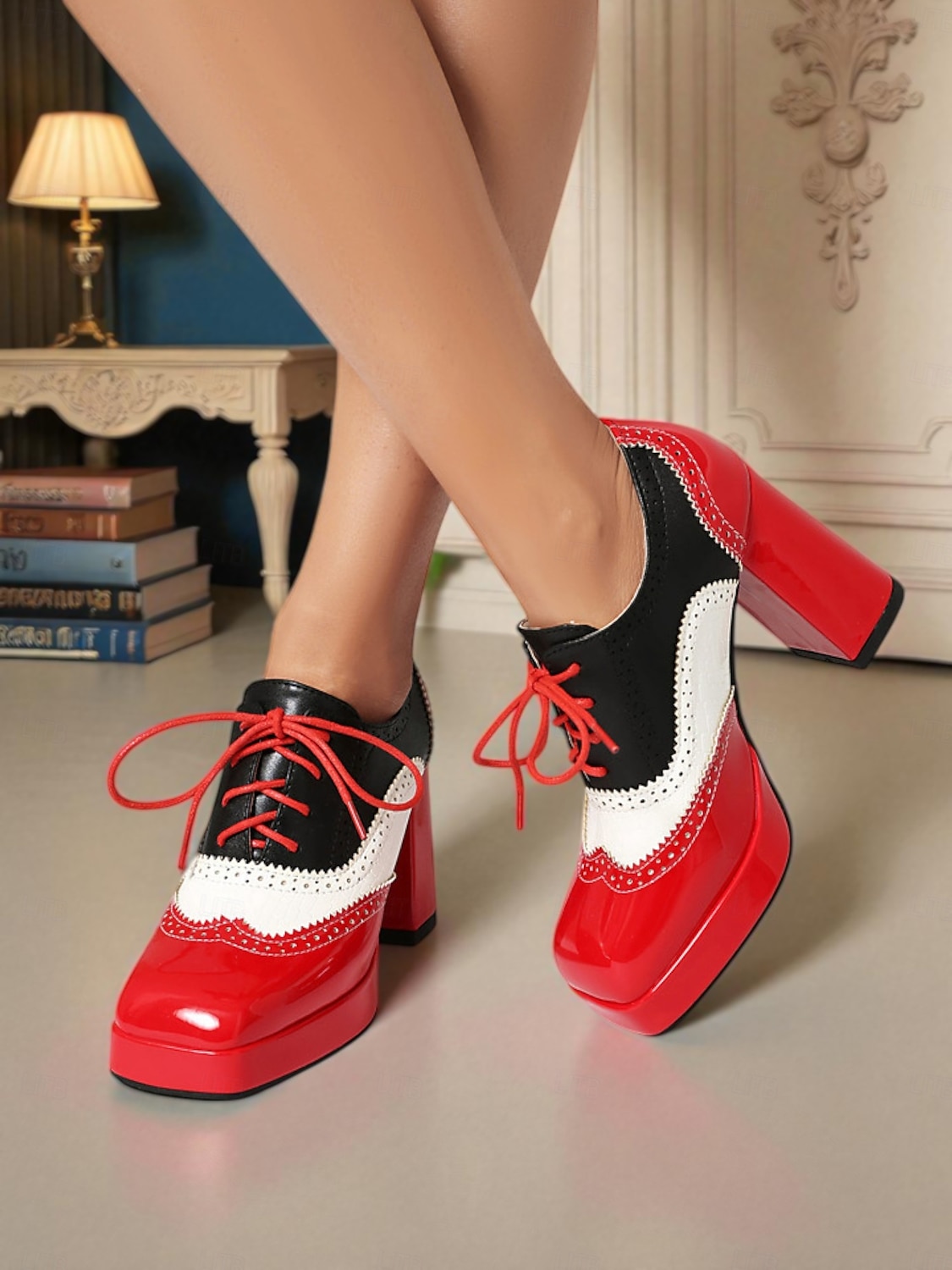 női színes oxford platform sarkú cipő – retró lakkbőr fűzős brogue cipők feltűnő megjelenéshez és kosztümökhöz 2025 - $59.99 –P9
