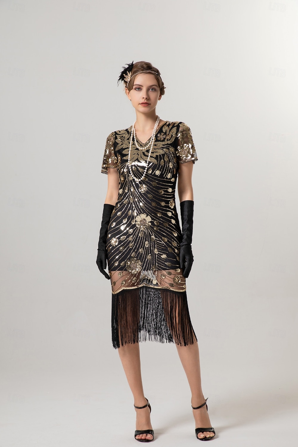Retro Vintage Goldene Zwanziger 1920er Midlänge Flapper Kleid Cocktailkleid Der große Gatsby Flapper-Mädchen Pailletten Fransen V Ausschnitt Damen Weihnachten Halloween Karneval Hochzeit 2025 - $47.99 –P9