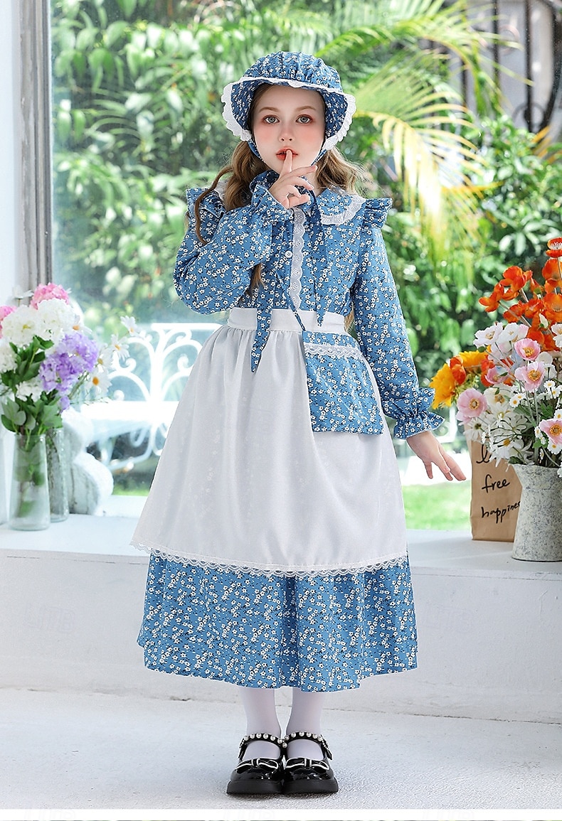 secolul al 19-lea Anii 1800 Vestul Sălbatic Rochie de prerie Set capotă și șorț Pionier Costume de fancy Fete Halloween Carnaval Ziua Mondială a Cărții Ținute pentru evenimente școlare Reconstituire 2025 - $46.99 –P17