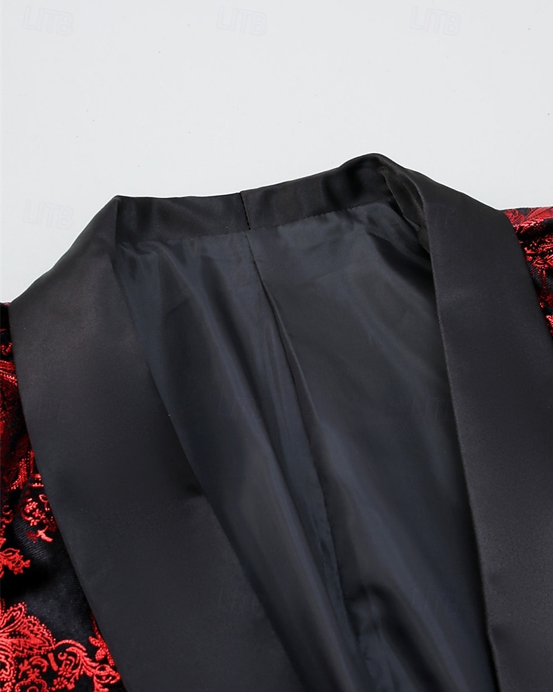 Herren Blazer Geschäft Cocktailparty Hochzeitsfeier Mode Lässig Frühling Herbst Polyester Grafisches T-Stück Knöpfe Bequem Einreihig Blazer Rote 2025 - $58.99 –P5
