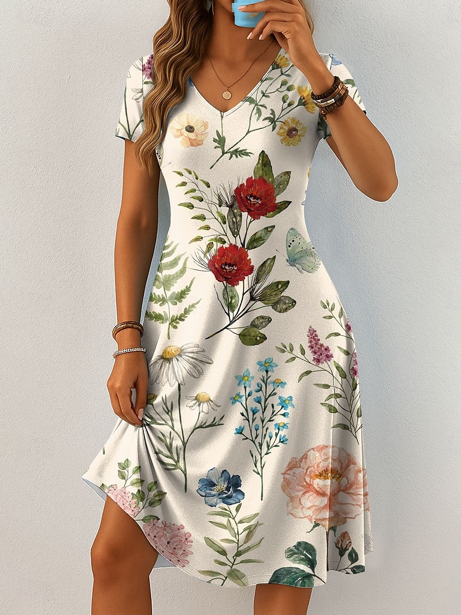 Semana Santa Mujer Vestido Midi Vestido informal Vestido estilo camiseta Vestido de verano Vestido de una línea Elegante Vacaciones Casual Playa Ajuste regular Floral Graphic Hoja Manga Corta Escote 2025 - $23.99 –P5