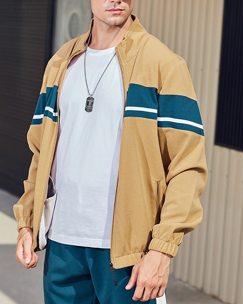 Per uomo Giacca Leggera Giacca Casual Set Vacanza Quotidiano Tasca 2 Pezzi Primavera Autunno Blocco di colori Moda Classico Collo alla coreana Regolare Nero Verde Cachi Giacca del 2025 a $48.99 –P12