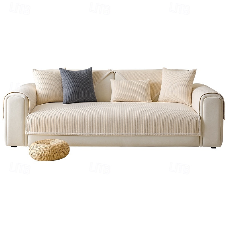 Husă de canapea modernă din fleece, cu dungi verticale, crem, pentru toate anotimpurile 2025 - $11.49 –P9