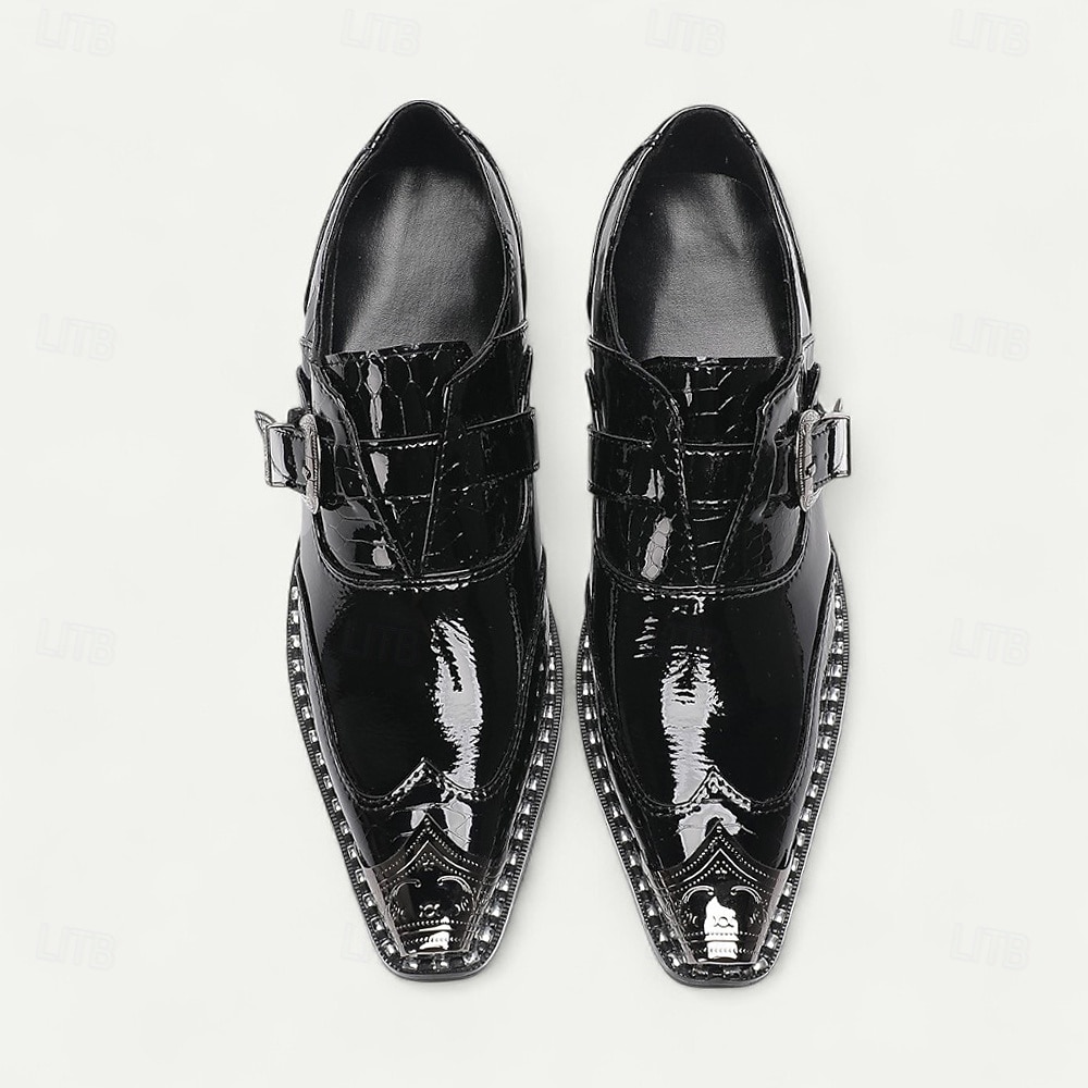 Men's Black Glossy Monk Strap Shoes - Premium Cowhide Double Buckle Formal Shoes for Special Occasions and Fashion-Forward Events 2025 - $129.99 –P4
