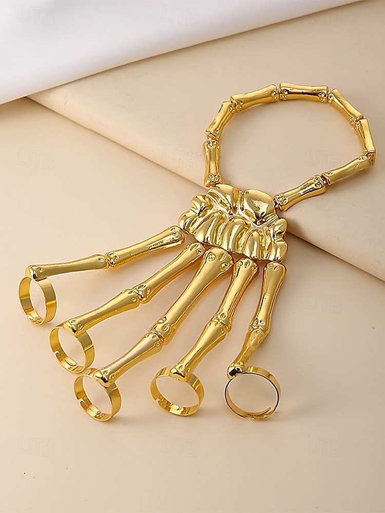 Bracciale da donna in lega di Halloween con scheletro a forma di mano – anelli regolabili in stile punk gotico per feste e cosplay del 2025 a $11.99 –P9