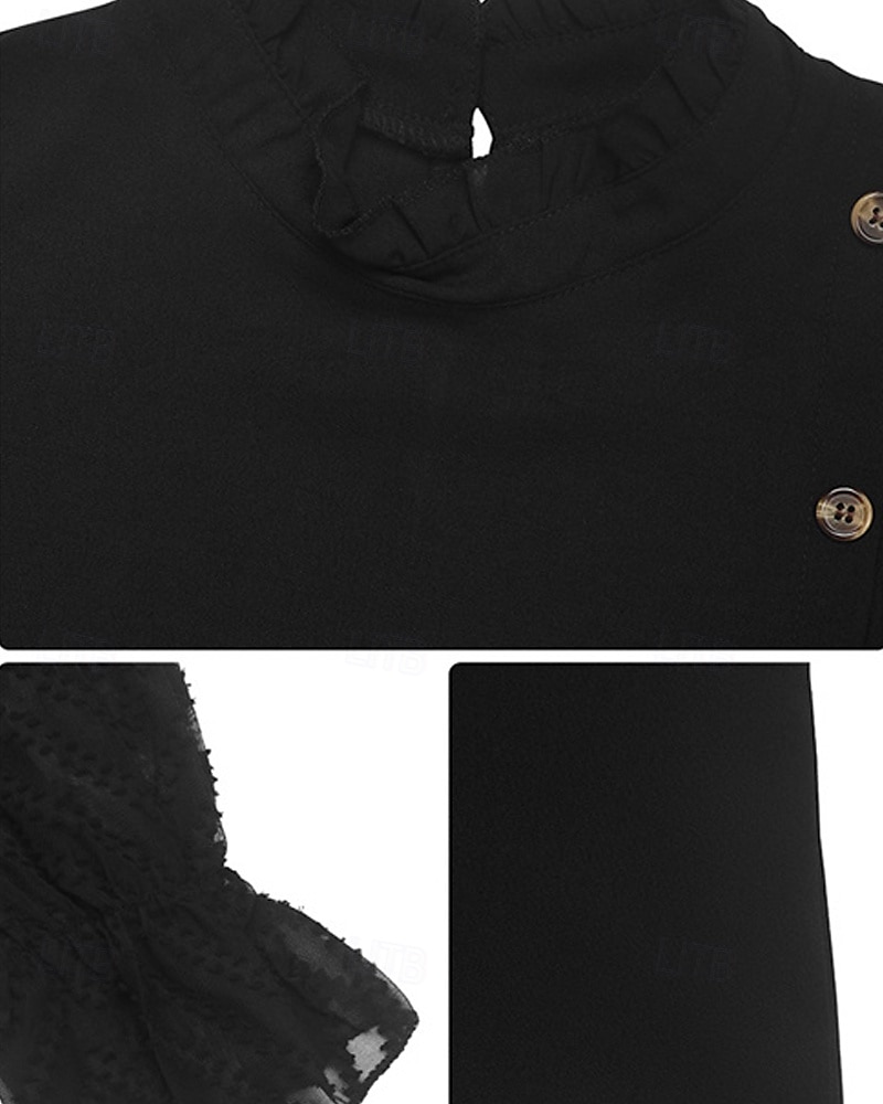 Per donna Camicia Semplice Elegante Moderno Manica Lunga Collo Alto Top Regolari Quotidiano Uscire Bottoni Rete Nero Primavera Autunno del 2025 a $23.99 –P6