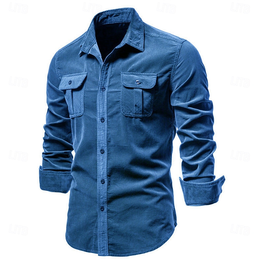 Voor heren Overhemd Normaal shirt Corduroyshirt Overhemd met knopen Spijkerbroekblauw Donker Marine Bruin Groen Grijs Lange mouw Effen Casual / Dagelijks Voorvak Kleding 100% katoen Casual 2025 - $29.99 –P8
