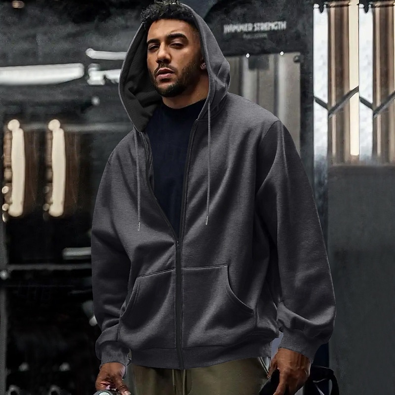 Per uomo Felpa con cappuccio Felpa con cappuccio a zip intera Felpa con cappuccio in pile Aalbicocca Nero Verde militare Blu marino Grigio chiaro Con Cappuccio Semplice Tasca Sport & Outdoor del 2025 a $26.99 –P5