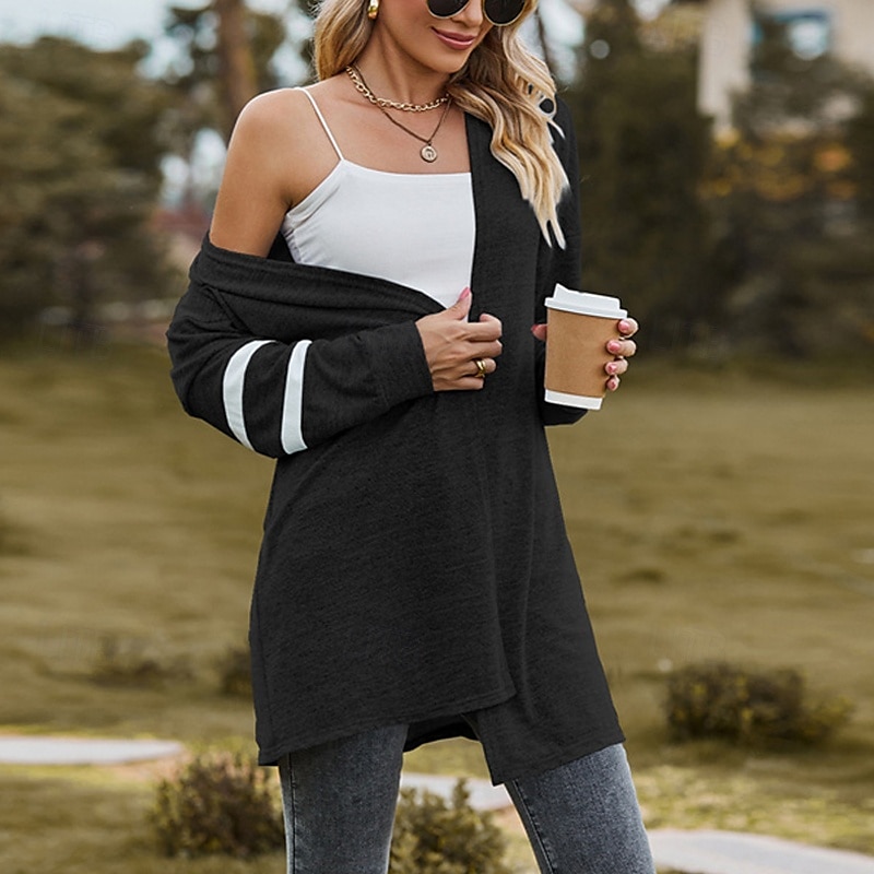 Pentru femei Pulover Bluza Modă Șic Stradă Zilnic Bloc Culoare Striat Deschis frontal Tricotat Manșon Lung Topuri lungi Tricotat Concediu Ieșire Sfârșit de săptămână Negru Roz Îmbujorat Toamnă Iarnă 2025 - $22.99 –P5