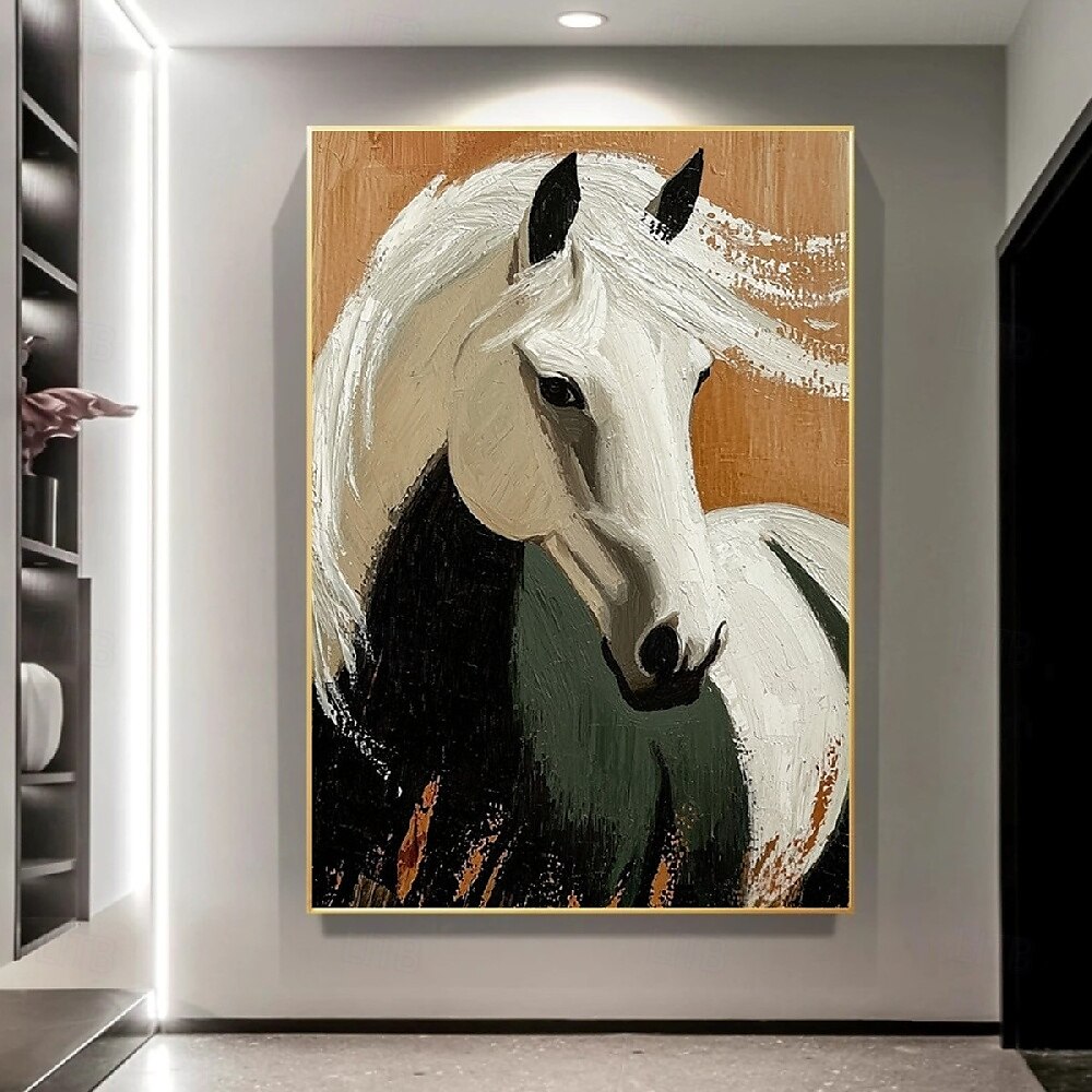 Peinture à l'huile de cheval texturée 3D peinte à la main, peinture animale, cadre noir élégant - coups de pinceau impasto audacieux dans des teintes vives, art mural contemporain moderne pour la de 2025 ? $123.99 –P5