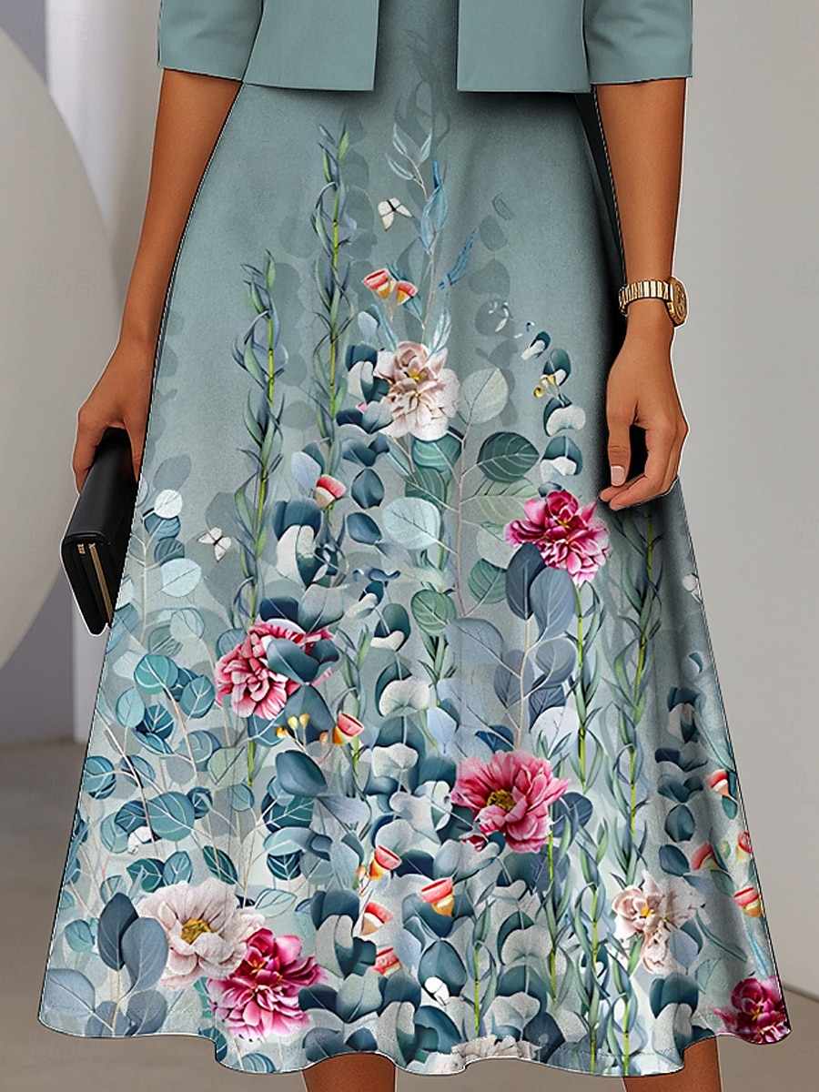 Damen Kleid-Set A Linie Kleid Sommerkleid Lässig Halbformelle Kleider Ombre Blumen Druck Midikleid Halbarm V Ausschnitt Urlaub Date Rosa Blau Purpur Sommer Frühling Normale Passform 2025 - $36.99 –P3