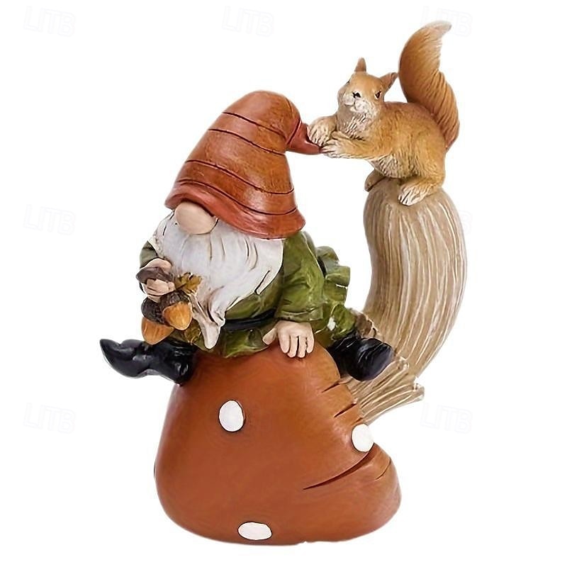 Gnóm gyantából készült figura gombával és mókussal, kerti gnóm kültéri dekoráció, aranyos szobor otthonra, udvarra, gyepre, parti ajándék 2025 - $17.99 –P4
