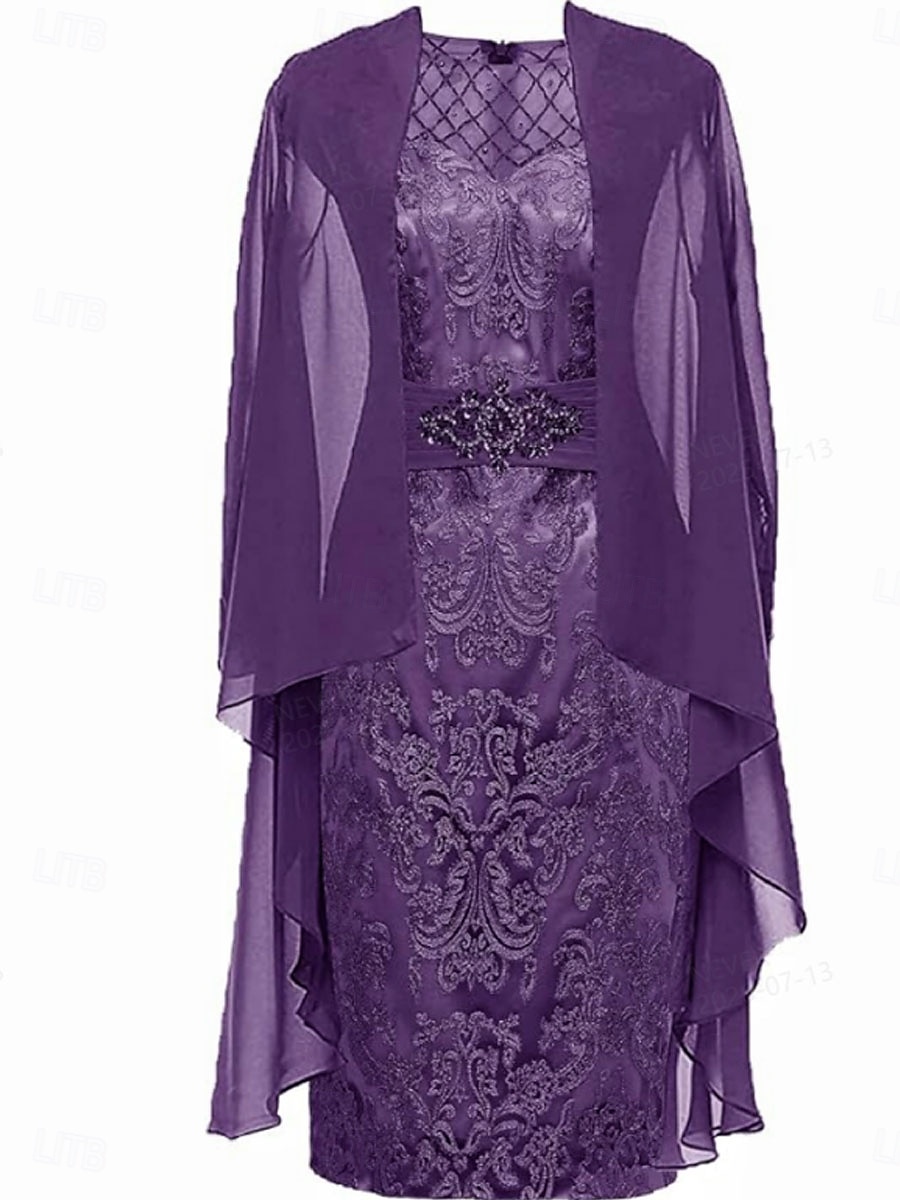 Tubino / Colonna Set di Abiti Abito da cerimonia per signora Elegante Semplice Girocollo Lunghezza al ginocchio Pizzo Manica 3/4 con Tinta unita 2025 del 2025 a $139.99 –P4