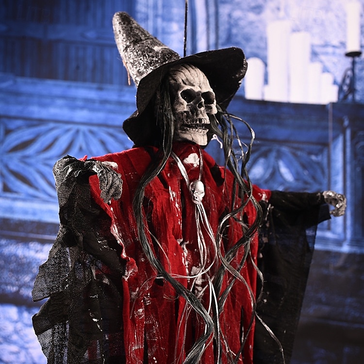 Pendentif squelette fantôme d'Halloween, squelette de faucheuse suspendu fantôme volant avec des yeux brillants, décor de crâne suspendu gothique d'horreur, pour décorations intérieures et extérieures de 2025 ? $29.99 –P4