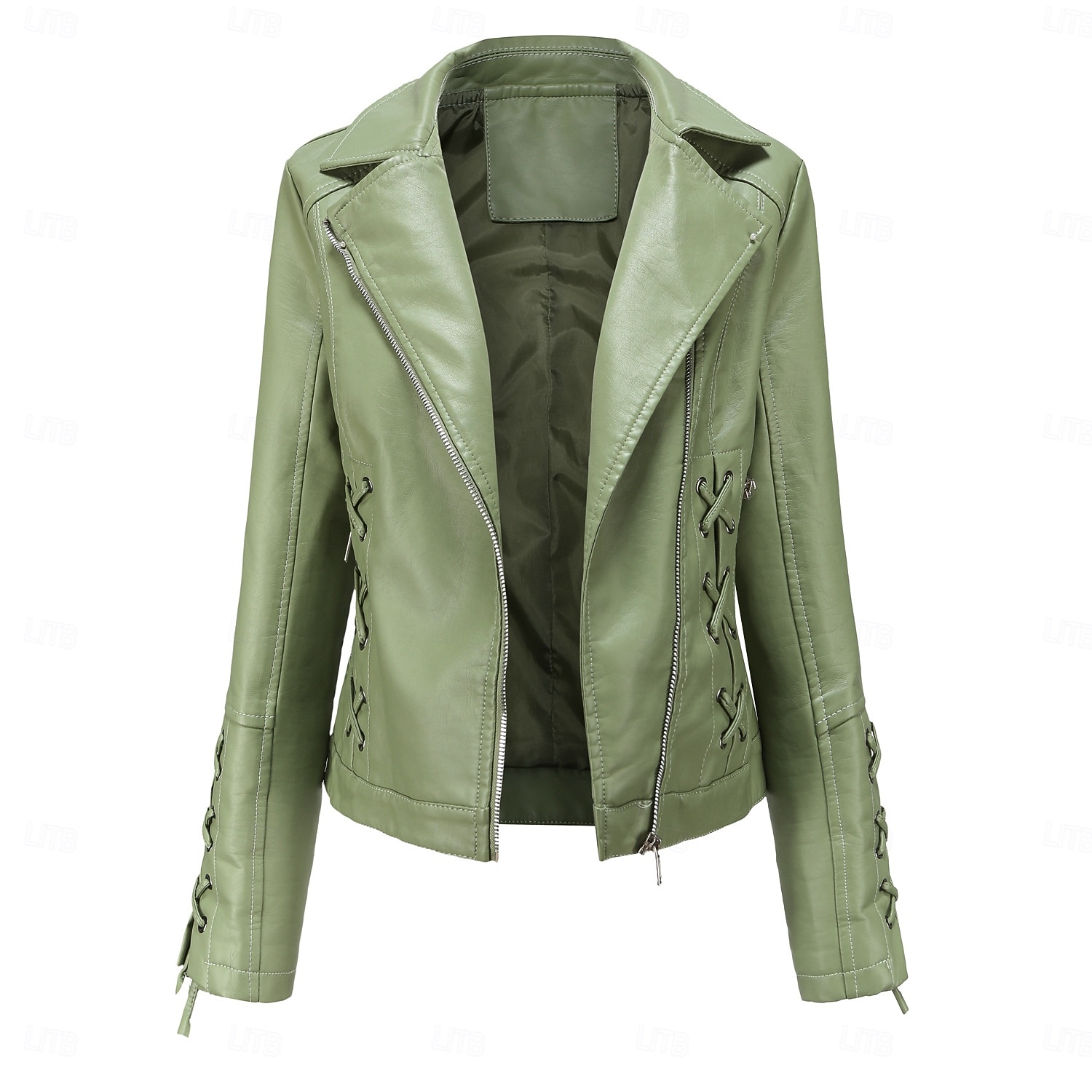 Women's Faux Leather Jacket Comfortable Full Zip Fashion Street Style Plain Outdoor Casual Daily Regular Turndown Regular Fit Long Sleeve Outerwear Black Red Green Spring Fall 2025 - $43.99 –P12