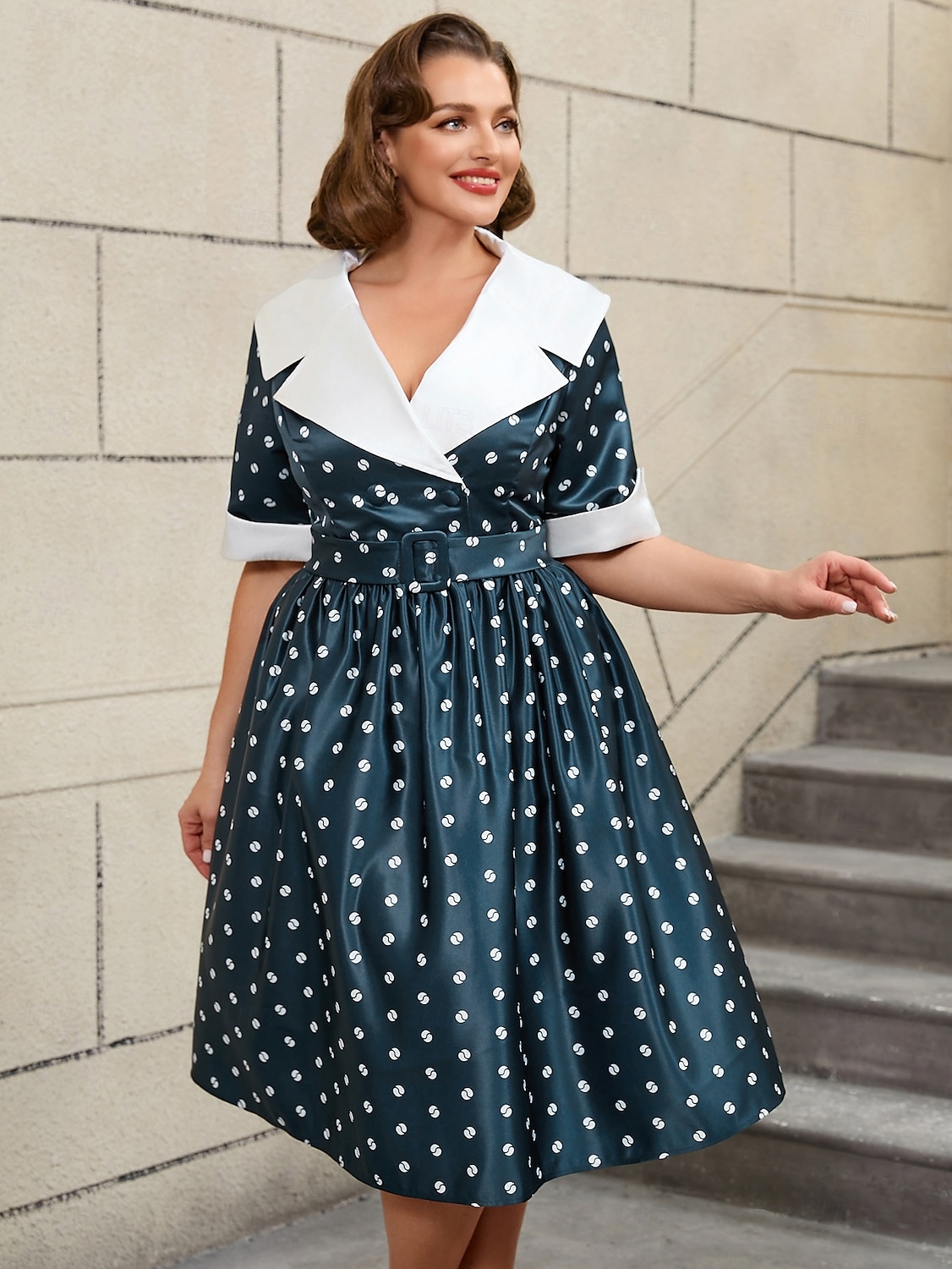 Retro 50. léta Rockabilly Polední A-Line šaty Flare šaty Větší velikosti Puntíky A-Linie Dámské Dovolená Párty a večer Retro tematická párty Dospělí Šaty Jaro léto 2025 - $53.99 –P8