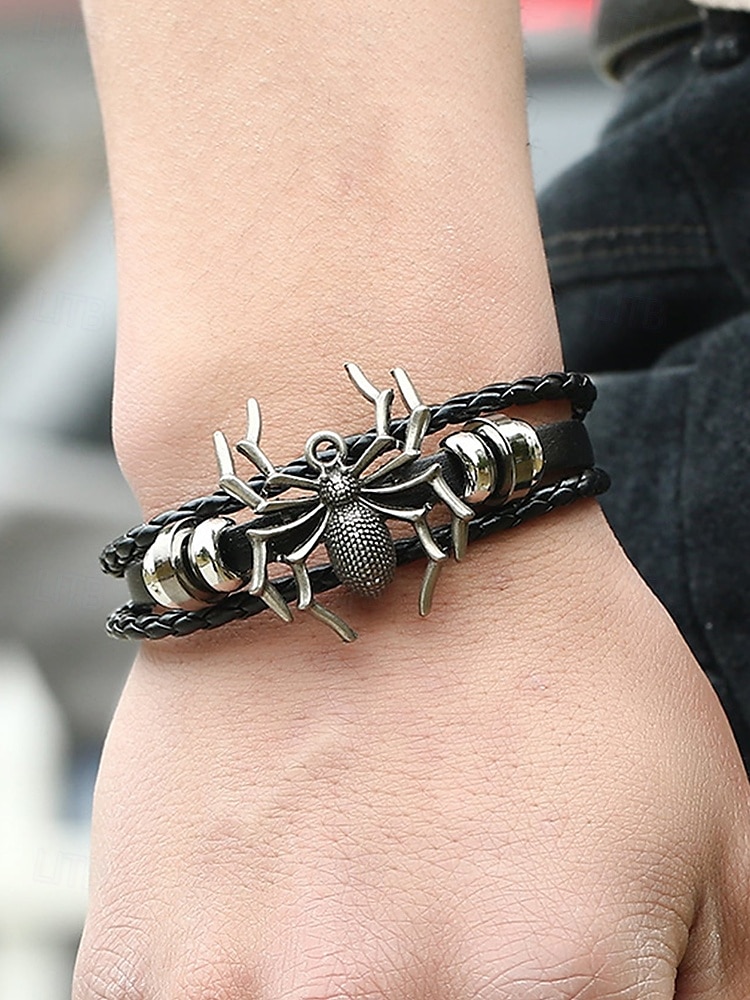 Bracelet araignée d'Halloween pour homme – Bracelet tressé en similicuir gothique avec breloque araignée en alliage, bijou ajustable de style punk pour fêtes, cosplay et événements en boîte de nuit de 2025 ? $7.99 –P2