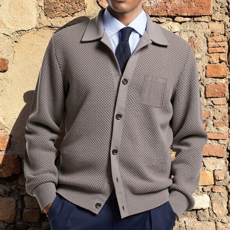 Herren Pullover Strickjacke Gerippt Stricken Normale Oberteile Gestrickt Einfach Umschlagkragen Klassisch Moderne zeitgenössische Lässig Alltagskleidung Bekleidung Frühling & Herbst Kaki Kaffee M L XL 2025 - $51.99 –P1