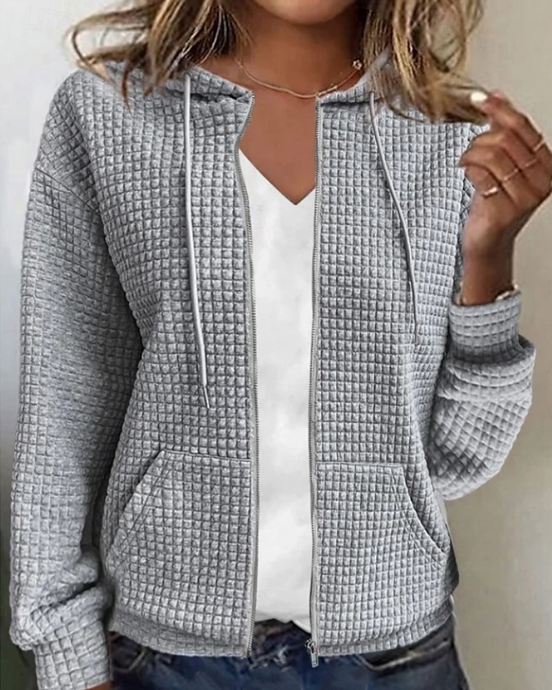 Dam Tröjor Zip Up sweatshirts Slät Ledigt Långärmad Rund hals Vanliga toppar Gata Helgdag Utekväll Dragkedja Ficka Svart Vit Blå Grå Höst Vinter 2025 - $24.99 –P4