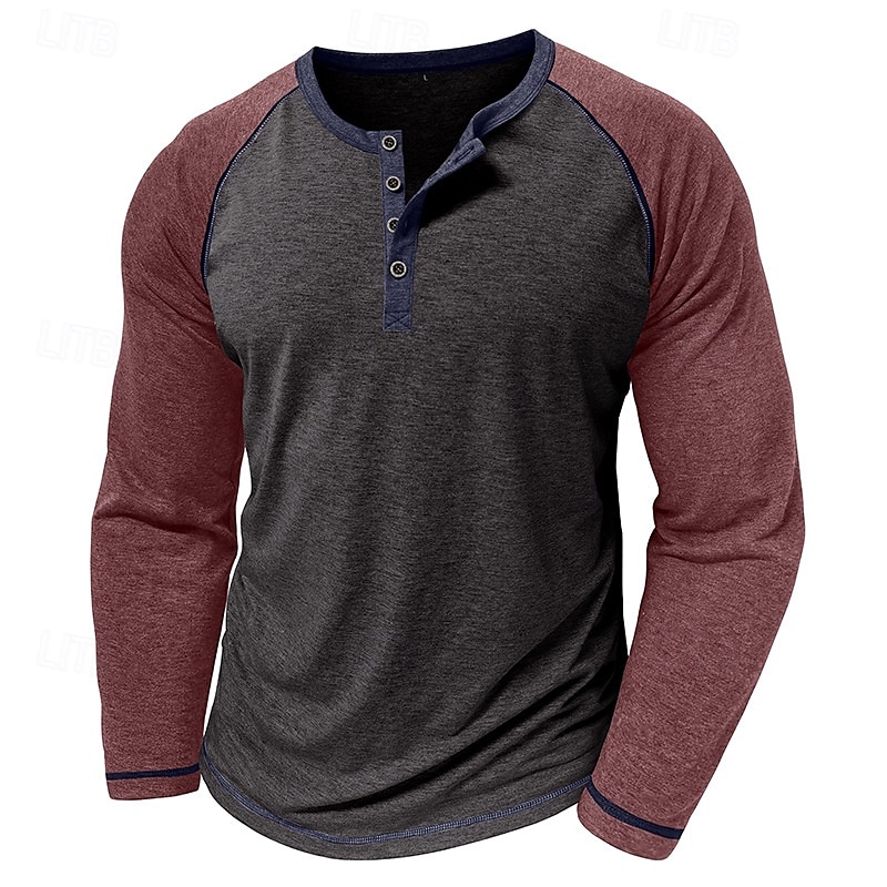 Herren Henley Hemd T-Shirt Baseball-T-Shirt Kurzarm Farbblock Designer Basic Böhmische Raglanärmel Henley Outdoor Lässig Täglich Sommer Herbst Schwarz Marineblau Blau Henley T-Shirt 2026 - $24.99 –P7